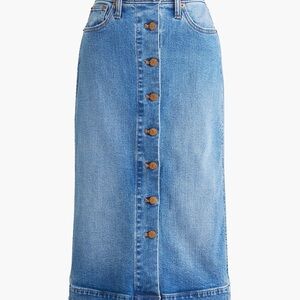 J.Crew Women’s Skirt Medium Wash Blue Button Front Denim Pencil Size 4P Preppy